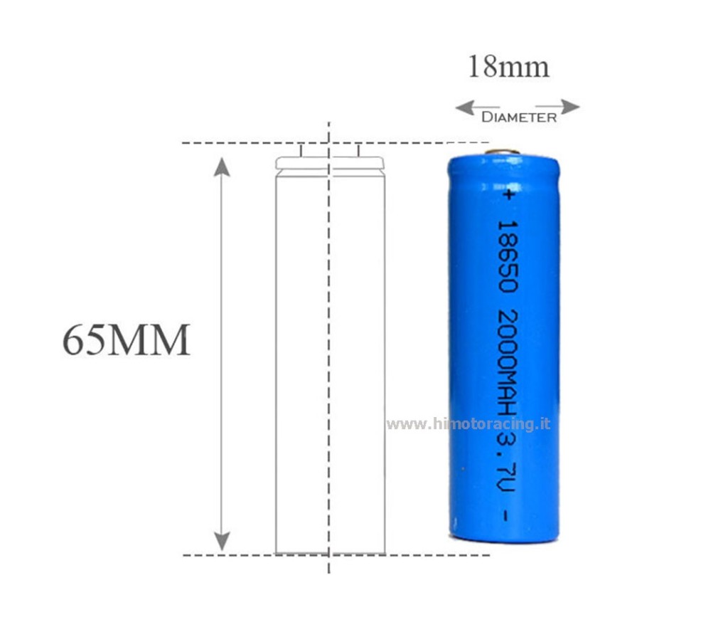 Batteria ricaricabile Al Litio Li-Ion ICR 2000mAh 10C 3,7V 18650